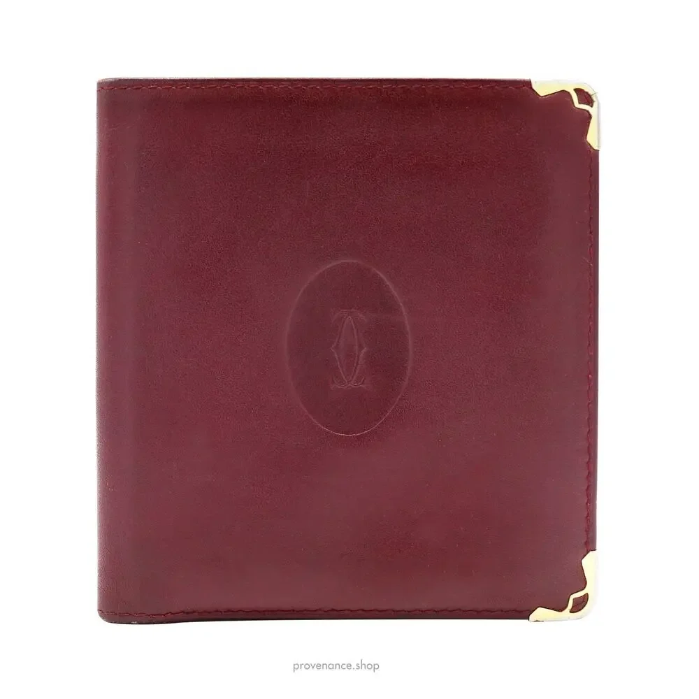 🔴 Cartier Bifold Wallet - Burgundy Calfskin Leather